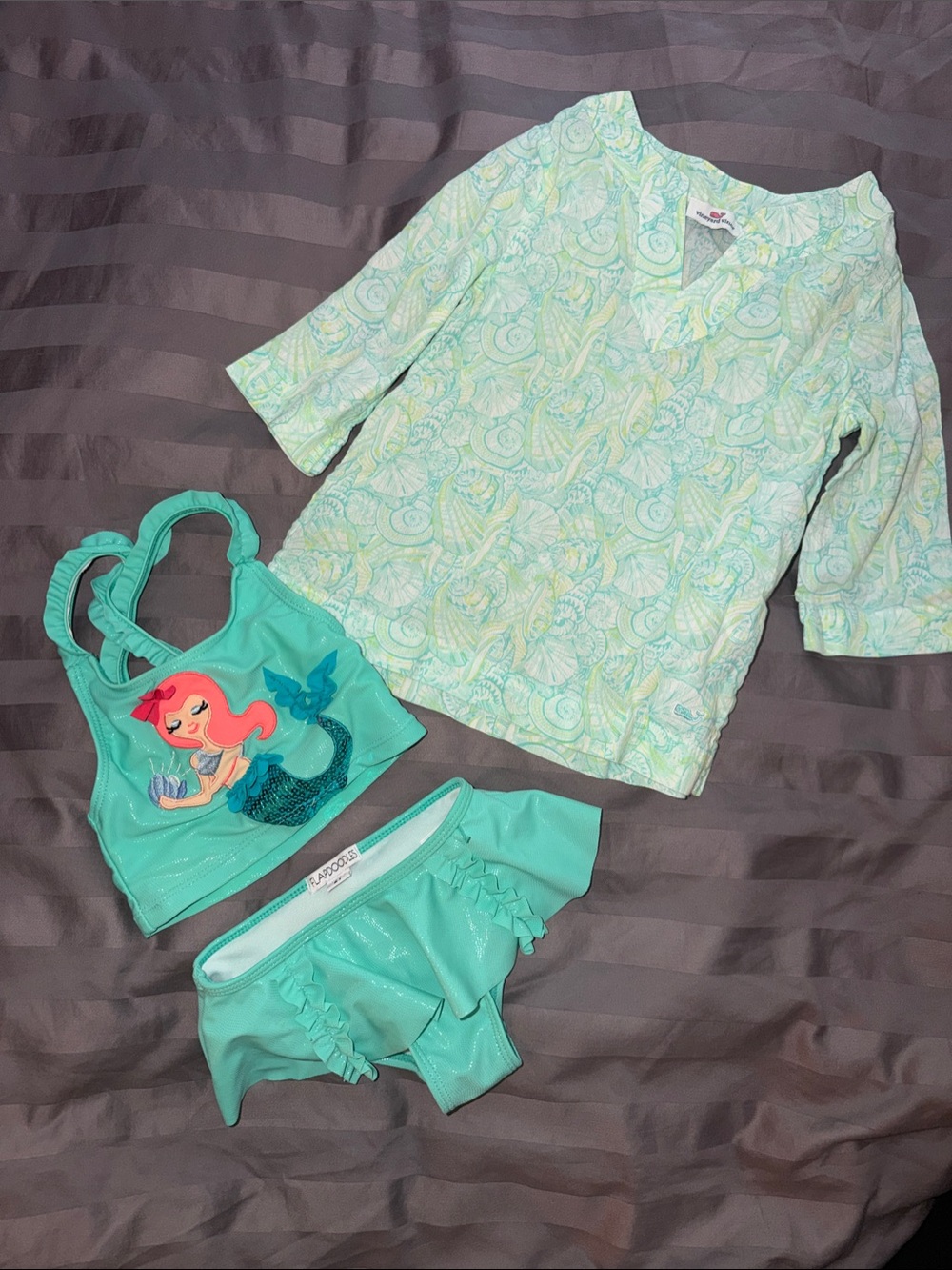 Flapdoodles Girls Mint Green Mermaid Swim Set with Cover-Up
